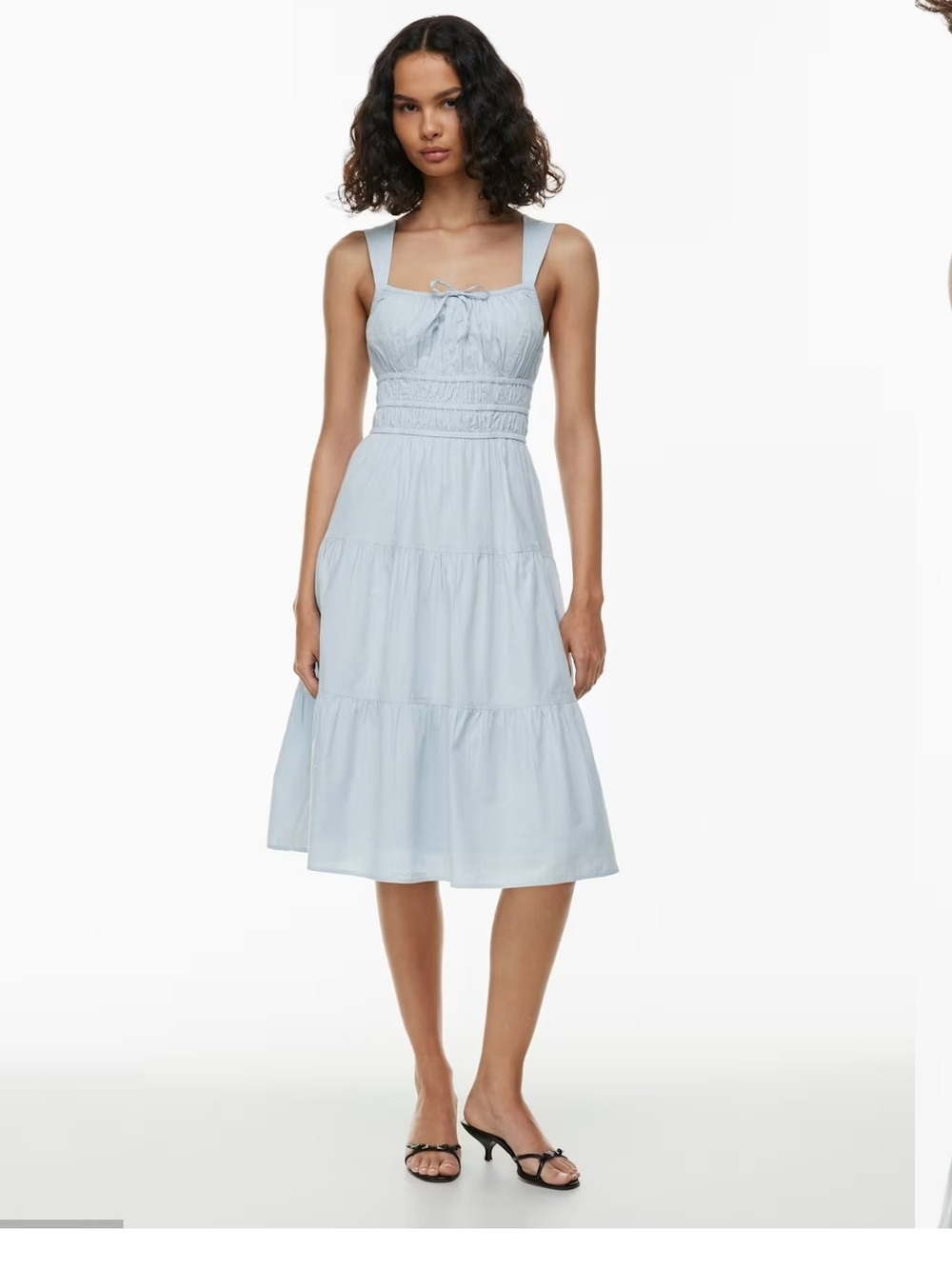 Sunday Best Pale Blue Tiered Midi Dress with Smocked Waist